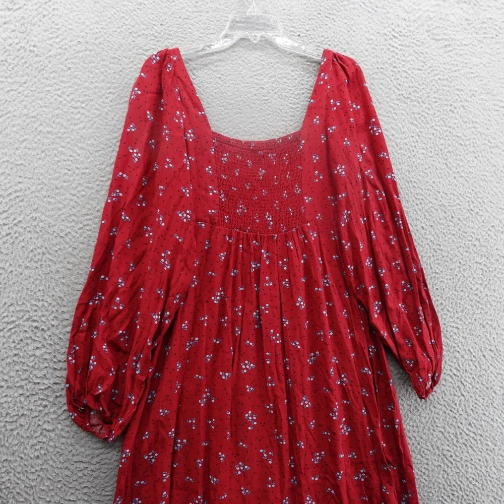 NWT Free People Iris Floral Midi Dress‎ Size Small Wine Red Womens Smocked Boho